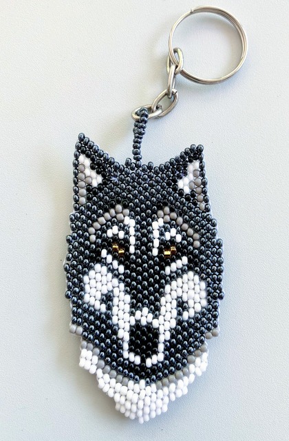 Beaded Wolf Keychain 
