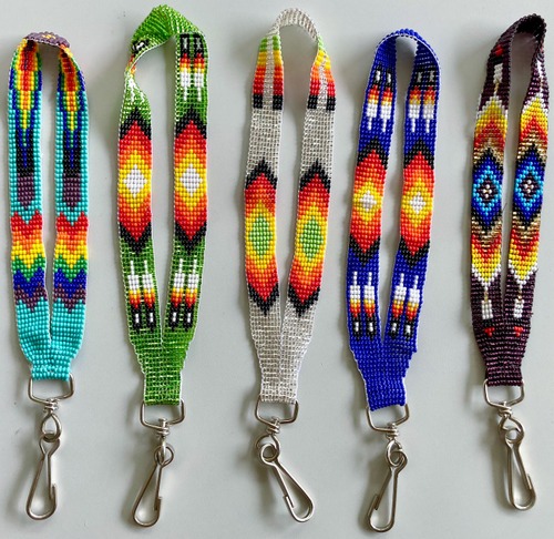 Beaded Wrist Lanyard - Mix Of Multicolors And Native American Colors 