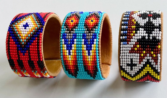 Leather Bead Cuff Wide Native American Style